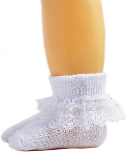Vista 4 de EPEIUS Calcetines de bautizo para bebés, niñas y niños, calcetines de bautismo con cruz, recién nacidos, niños pequeños