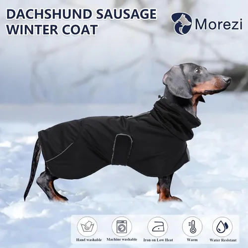 Vista 2 de Abrigos de perro salchicha impermeables, perfectos para perros salchichas, salchichas, abrigo de invierno para perro Weiner con forro polar