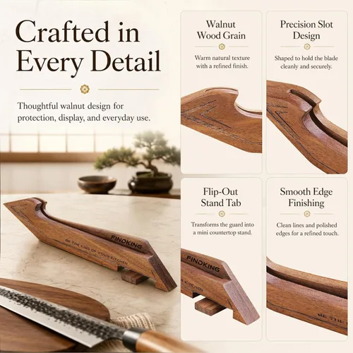 Vista 7 de FINDKING Protector de borde magnético con soporte, cubierta de hoja de madera de nogal y mini bloque de cuchillos para almacenamiento de encimera