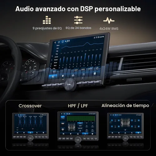 Vista 3 de Estéreo para automóvil Single/Doble DIN - Pantalla táctil flotante QLED de 10.1 pulgadas con botón, inalámbrico CarPlay/Android Auto