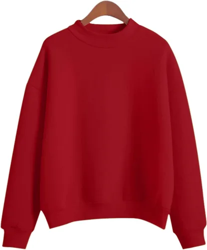 Vista 3 de Sudadera de cuello alto falso para mujer, cuello redondo, cómoda, color liso, suéter casual de manga larga, suéter de otoño