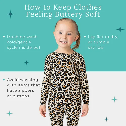 Vista 7 de Posh Peanut Pijamas para niñas, suaves, de viscosa de bambú para niños, pijamas a juego de manga larga para niñas