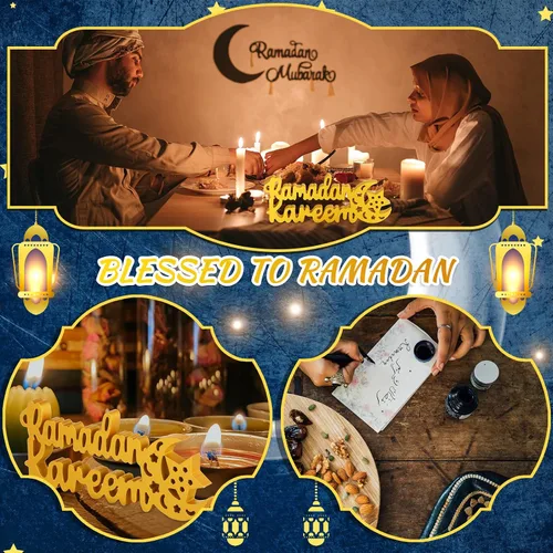 Vista 6 de Queekay Ramadan Kareem Decoraciones para el hogar, Ramadán Kareem decoración de mesa 9.84 x 3.74 pulgadas, letrero Mubarak de madera, centro
