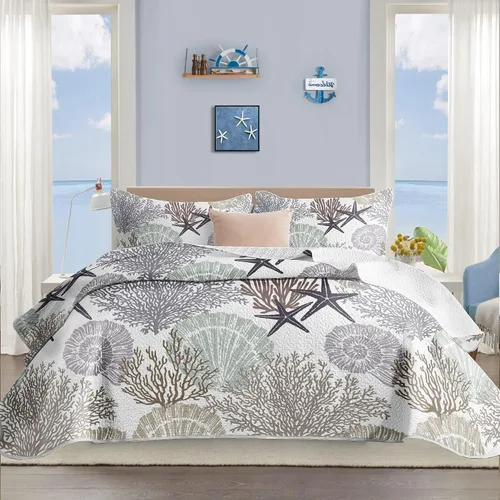 Vista 12 de Tritard Juego de edredón costero de 2 piezas, tamaño individual, edredones reversibles de microfibra con 1 funda, ropa de cama suave y ligera, ropa