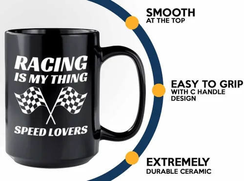 Vista 4 de Taza de café Racer de 15 onzas, color negro, Racing Is My Thing, Fuel Speed Racer Car Guys Circuit Automotriz Racing Boy Regalos para él, papá