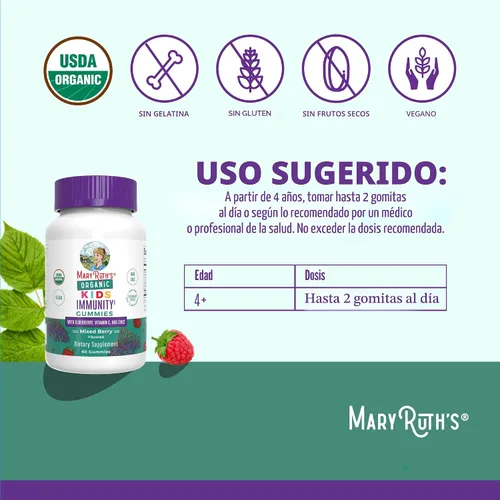 Vista 3 de MaryRuth Organics Gomitas de Apoyo Inmunológico para Niños USDA Organic Gomitas de Vitamina C, Zinc y Saúco para Niños Apoyo Inmunológico
