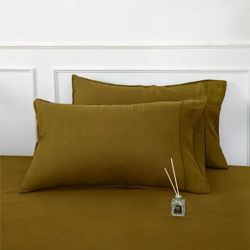 Vista 6 de S VICTORY SYMBOL Juego de 2 fundas de almohada 100 % lino natural francés de 20 x 30 pulgadas, fundas de almohada suaves y duraderas, color verde