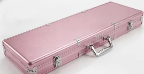 Vista 2 de Juego de fichas de póquer de 500 piezas con funda de transporte de aluminio rosa, fichas de dados estilo casino de 0.43 oz para Texas Hold'em