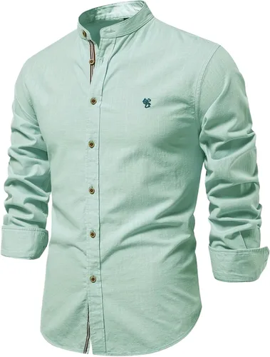 Vista 8 de Generic Men's Medium Blue Cotton Casual Button Down Long Sleeve Shirt
