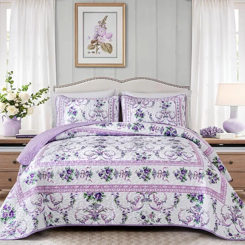 Vista 10 de Anibedding Juego de Edredón Floral Tamaño Queen, Edredones Colcha con Patrón de Flores Marrones Retro, Cubierta de Cama Ligera de Microfibra Suave
