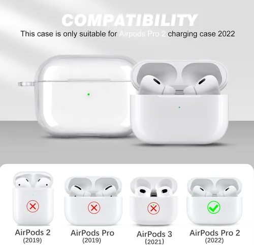 Vista 2 de AIRSPO Funda para AirPods Pro de 2ª generación, transparente y suave TPU transparente a prueba de golpes con bolígrafo de limpieza, soporta carga