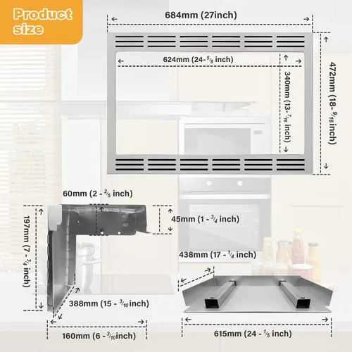 Vista 5 de NN-TK922SS - Kit de molduras de microondas de 27 pulgadas para Panasonic para hornos microondas de 2.2 pies cúbicos, microondas incorporado con kit