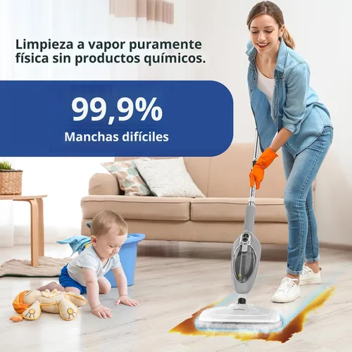 Vista 4 de Mopa de vapor - Limpiador de vapor portátil multiusos 10 en 1, vaporizador de piso desmontable para suelos de madera, azulejos, laminados, alfombras