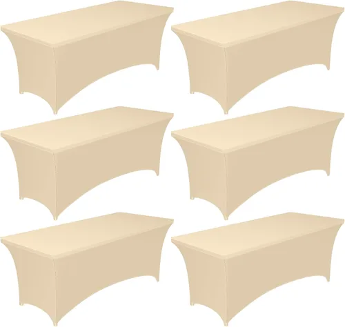 Vista 12 de Pureegg Mantel de Spandex de 6 pies - Paquete de 6, Cubierta de Mesa Ajustada y Elástica para Mesas Rectangulares, Tela Resistente a las Arrugas