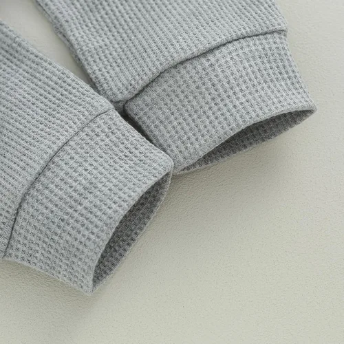 Vista 6 de Ropa de bebé niño de 0 a 3 años, sudadera con retazos de gofre, camisa y pantalones, traje de otoño e invierno