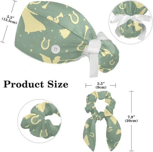 Vista 2 de Retro Car Classic Surgical Cap with ButtonsBow Hair Scrunchy for Long Hair