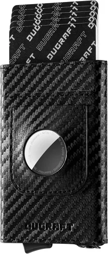 Vista 9 de DUGRAFT - Cartera desplegable compatible con AirTag, soporte para tarjetas Negro