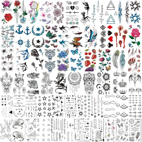 Vista 2 de COKTAK 6 Piezas/Lote Adhesivos Temporales Únicos de Henna Negra para Adultos, Mujeres, Niñas, Pluma, Mandala, Flor, Arte Corporal, Tatuajes Grandes