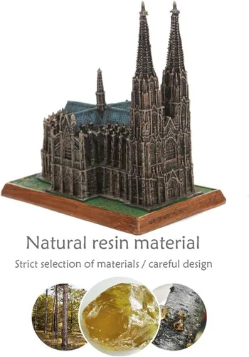 Vista 4 de Decoración de escultura, adorno de estatua de la catedral de Colonia de Alemania, estatua de resina, regalo coleccionable, marrón