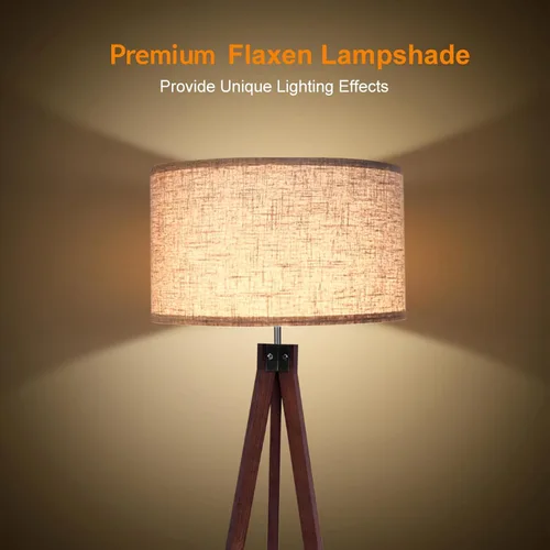 Vista 7 de Lámpara de pie de trípode LEPOWER, lámpara de pie de mediados de siglo Light-Diffusing Linen Shade, Premium Rubberwood Tripod with E26 Base