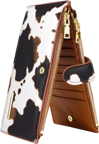 Vista 15 de Billetera de mujer con bloqueo RFID de gran capacidad, organizador multitarjetas, billetera plegable para mujer con bolsillo con cremallera