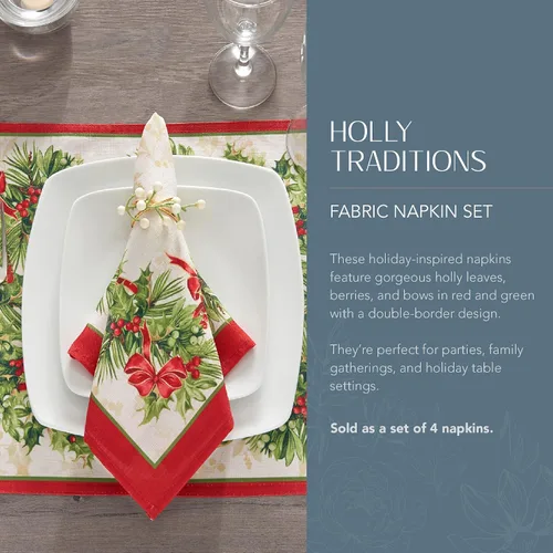 Vista 2 de Elrene Home Fashions Holly Traditions individuales de tela