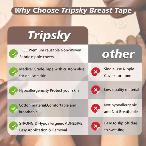 Vista 5 de Tripsky XL Breast Lift Tape, BoobTape for Large Breasts,Body Tape for Fashion,Athletic Tape Boobytape &NippleCover for A-GCup