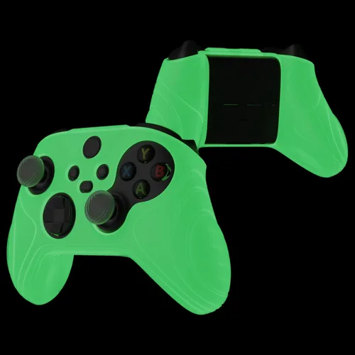 Vista 6 de eXtremeRate PlayVital Glow in Dark Green Samurai Edition Anti-slip Controller Grip Silicone Skin for Xbox Core Controller, Ergonomic Protective Case