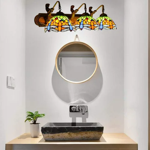 Vista 5 de LITFAD Lámpara de tocador Tiffany, aplique de pared con 3 luces para baño Multicolor - 3 luces