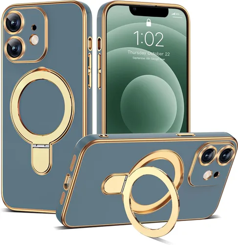 Vista 54 de Funda compatible con iPhone 12 con soporte de anillo magnético invisible [compatible con Mag-Safe] [Protector completo de lente de cámara] Funda