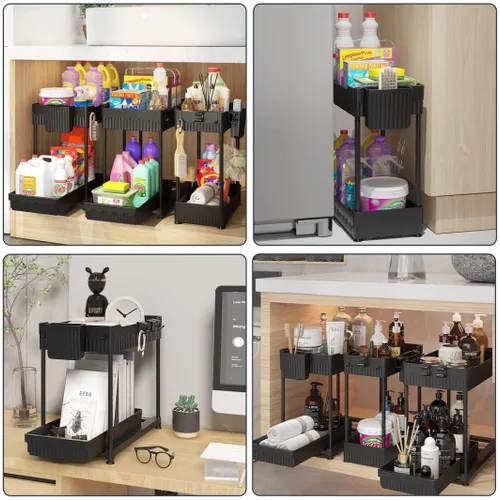 Vista 6 de Sevenblue Paquete de 3 organizadores para debajo del fregadero, organizadores multiusos de cocina y baño de 2 niveles y almacenamiento con cajones