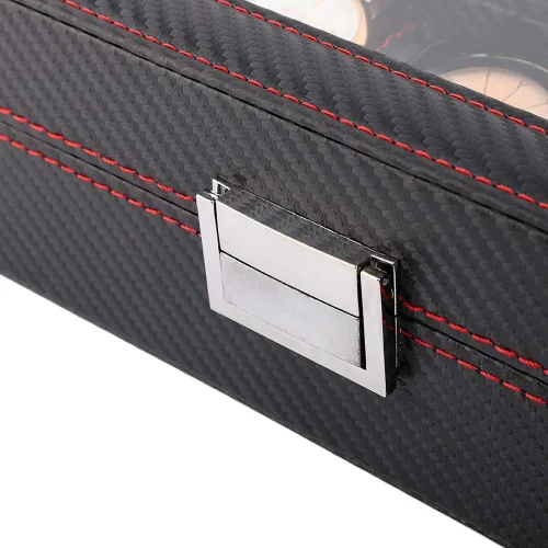 Vista 8 de TOPINCN Caja de reloj grande 5 para hombre de cuero negro con pantalla de cristal superior organizador de joyería