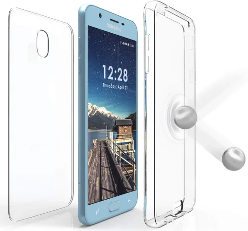 Vista 2 de Funda transparente para Galaxy J3 2018, nueva envoltura de 360 grados [protección de cuerpo completo] Funda delgada de TPU transparente