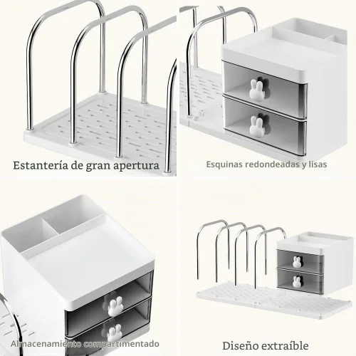 Vista 4 de Organizador de escritorio con sujetalibros, caja de almacenamiento