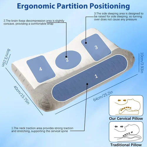 Vista 2 de Almohada ergonómica, almohada cervical para aliviar la tensión del cuello, almohada cervical para dormir, almohada cervical de apoyo cervical