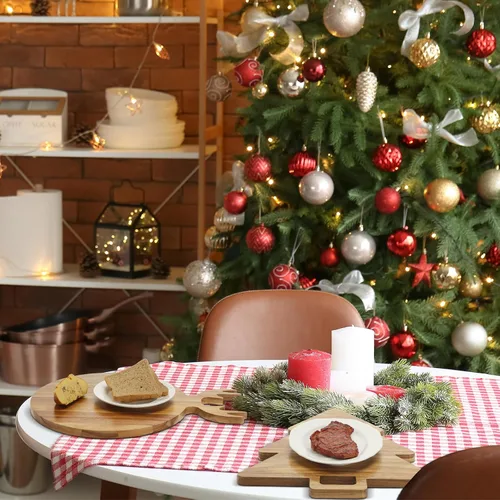 Vista 6 de Uiifan 2 Piezas Tablas de Cortar en Forma de Árbol de Navidad Tablas de Charcutería de Navidad con Mango de Cuerno Bandeja de Servir de Madera