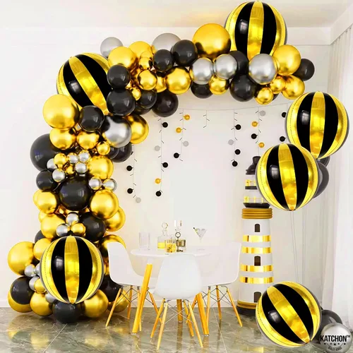 Vista 6 de KatchOn, Globos grandes negros y dorados de 22 pulgadas, paquete de 6, decoraciones de graduación negras y doradas 2026 Globos redondos de esfera