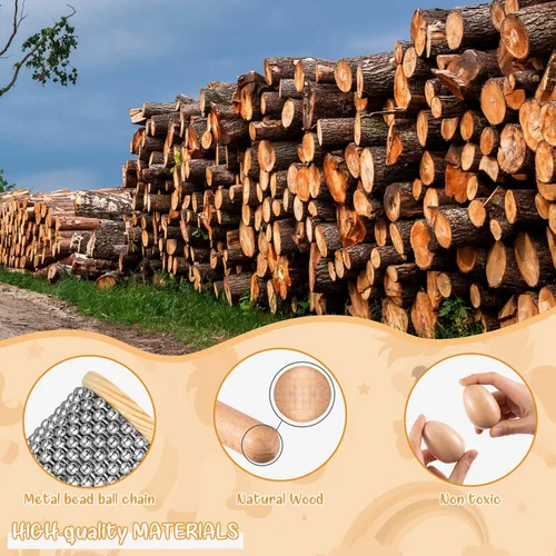 Vista 3 de Nuanchu Juego de 5 piezas de instrumentos de percusión de mano de madera, mini cabasa de madera con panes de acero inoxidable, instrumento musical