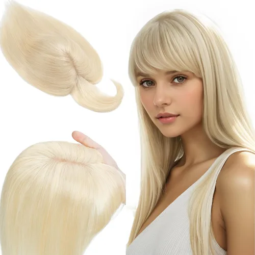 Vista 12 de SEGO Toppers de cabello humano 100% real, con flequillo de aire, base de seda 150% de densidad, topper con clip, 2.7 x 5.1 pulgadas, piezas