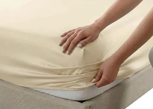 Vista 3 de Royal Tradition Sábana bajera ajustable de viscosa de bambú, tamaño individual XL, bolsillo profundo, sábanas extremadamente suaves, beige sólido