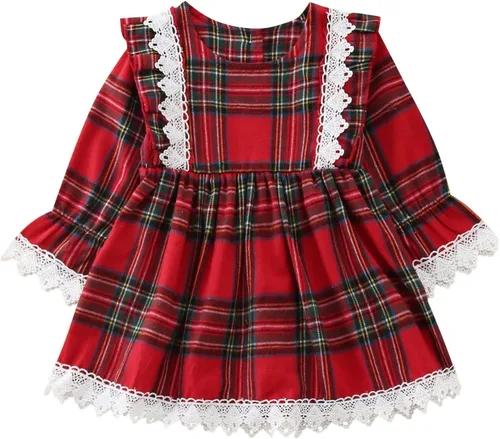 Vista 6 de B30 - Vestido de princesa con estampado de encaje para bebé y niña ropa para bebé Rojo 6-12 meses