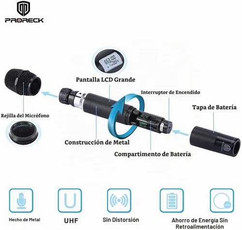 Vista 4 de PRORECK MX66 Sistema de Micrófono Inalámbrico UHF de 6 Canales con 6 Micrófonos de Mano, Máquina de Karaoke