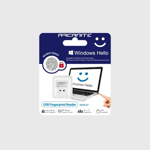 Vista 8 de ARCANITE Lector de huellas dactilares USB para Windows 10 Hello, dispositivo de seguridad de sensor de 360 grados de 0.05s, AKFSD-07