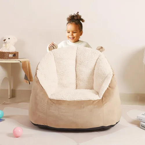 Vista 2 de MOMCAYWEX Cozee - Lindo puf suave para niños con orejas de oso esponjosas, silla mullida y perezosa para niñas y niños de hasta 10 años