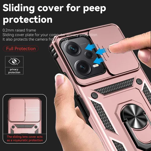 Vista 2 de Funda para Redmi Note 12, Poco X5 5G con protector de pantalla de vidrio templado y cubierta de cámara deslizante, anillo magnético soporte de Oro