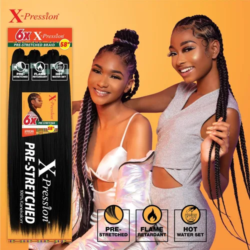 Vista 4 de Sensationnel X-pression - Trenza preestirada para trenzado - 6 piezas de trenza de 58 pulgadas, todo kanekalon retardante de llama sintético para 27