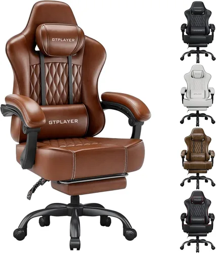 Vista 15 de GTPLAYER Silla de juegos grande y alta con reposapiés, silla de escritorio ergonómica de oficina con cojín de 4.4 pulgadas de grosor y asiento ancho