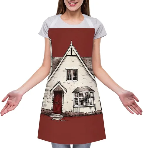 Vista 3 de MUSM Apron for Adults - 27.6 X 31.5 Inch, Heavy-Duty Polyester Aprons with Two Large Pockets, Waterproof White Line House Kitchen Apron for Cooking