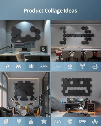 Vista 9 de Paneles de espuma acústica, hexagonal 3D de doble grosor de 1.57 pulgadas y 2.75 pulgadas, azulejos absorbentes de sonido para estudio, habitación