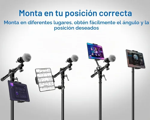 Vista 2 de Soporte de aluminio Elitehood para iPad para soporte de micrófono, soporte lateral para iPad para música con soporte para micrófono, soporte